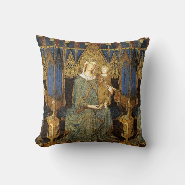 MAESTA,VIRGIN AND CHILD,Blue Gold Yellow Christmas Throw Pillow (Front)