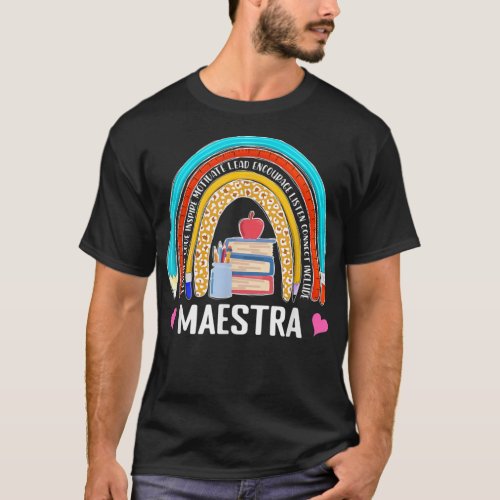 Maestra Boho Rainbow Leopard Spanish Bilingual Tea T_Shirt