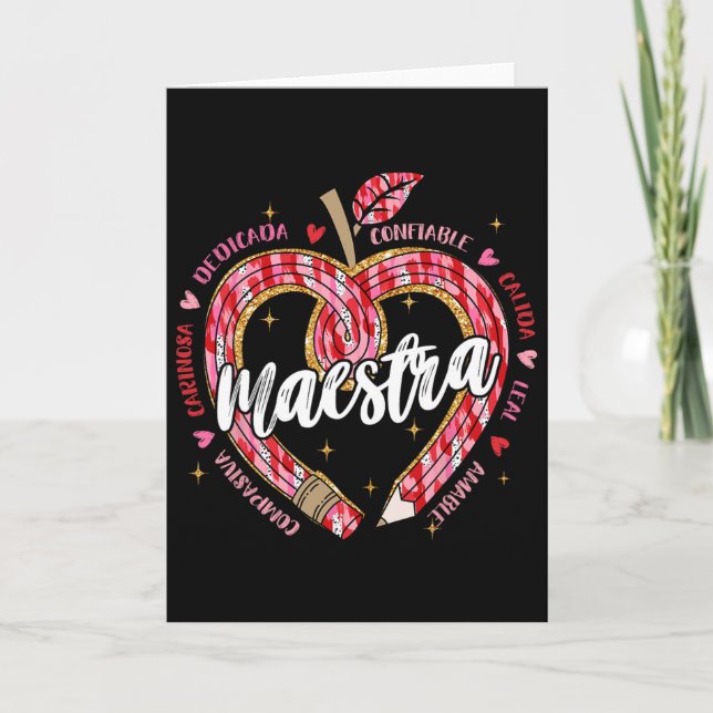 Maestra Pencil Spanish Teacher Bilingual Valentine Card (Front)