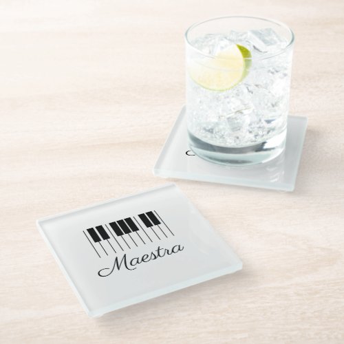 Maestra Piano Music Teacher Keyboard with Name  Glass Coaster