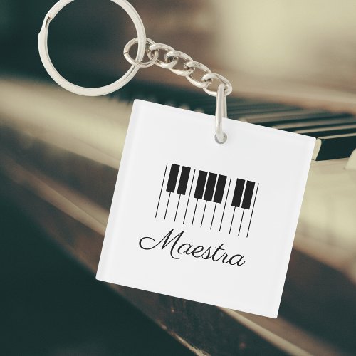 Maestra Piano Music Teacher Keyboard with Name  Keychain
