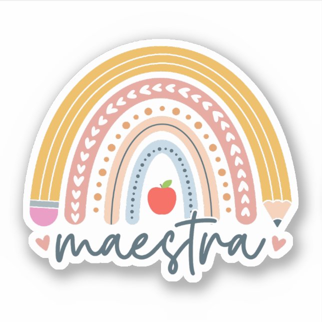 Maestra Rainbow, Spanish Teacher Appreciation Gift Sticker (Front)
