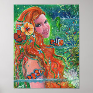 Maev Mermaid clownfish art by Renee Lavoie   Poster