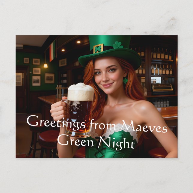 Maeve in Emerald Corset Irish Pub St Patrick's Day Postcard (Front)