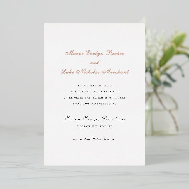 Maeve Traditional Wedding Save the Date Foil Invitation (Standing Front)