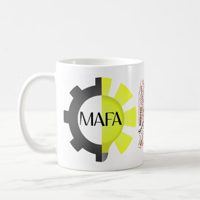 MAFA logo and word cloud mug (Left)