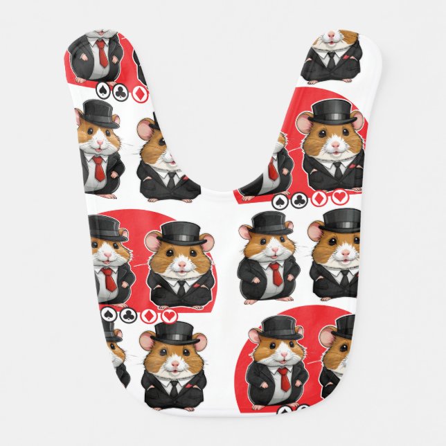 Mafia Boss Hamster Kawaii Pattern Baby Bib (Front)