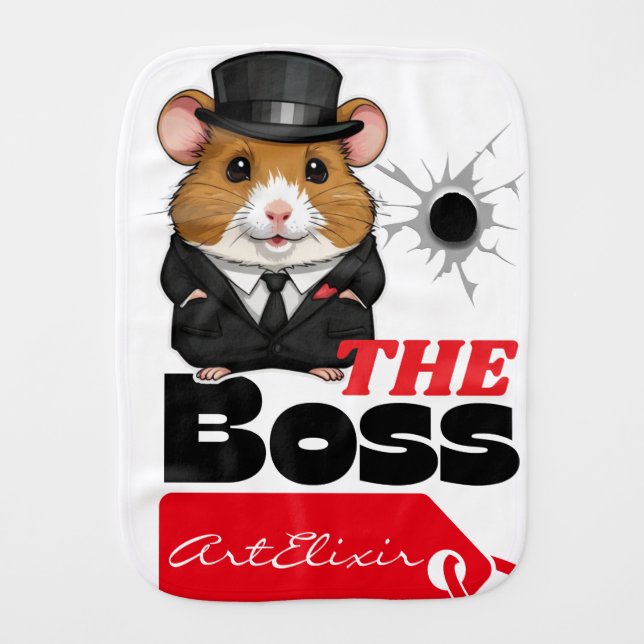 Mafia Boss Hamster Kawaii Print Baby Burp Cloth (Front)
