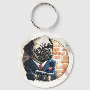 Mafioso Pugsy Beigel by Mudge Studios Keychain
