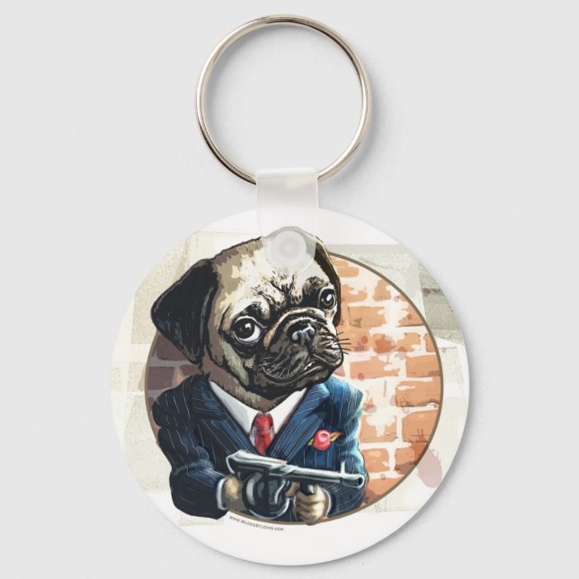 Mafioso Pugsy Beigel by Mudge Studios Keychain (Front)