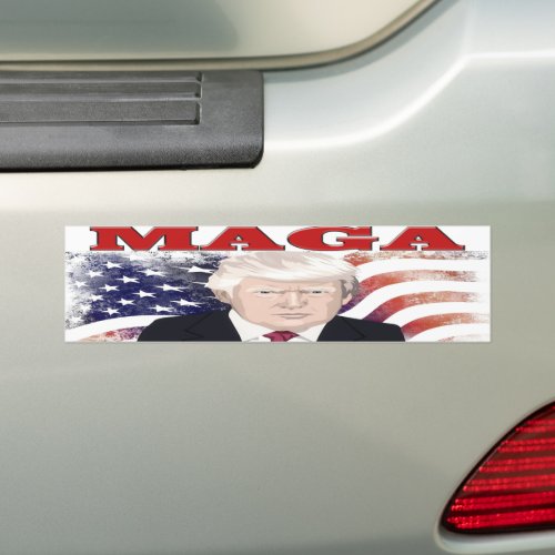 MAGA American Flag Trump red text Bumper Sticker