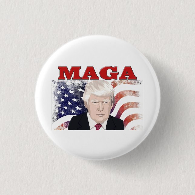 MAGA American Flag Trump red text Button (Front)