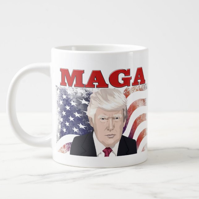 MAGA American Flag Trump red text  Giant Coffee Mug (Left)
