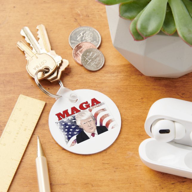 MAGA American Flag Trump red text Keychain (Desk)