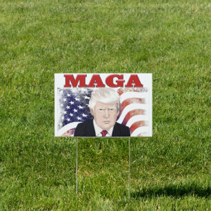 MAGA American Flag Trump red text Sign