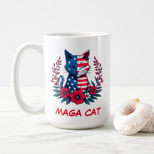 MAGA Cat American Flag and Flowers Patriotic  Coffee Mug