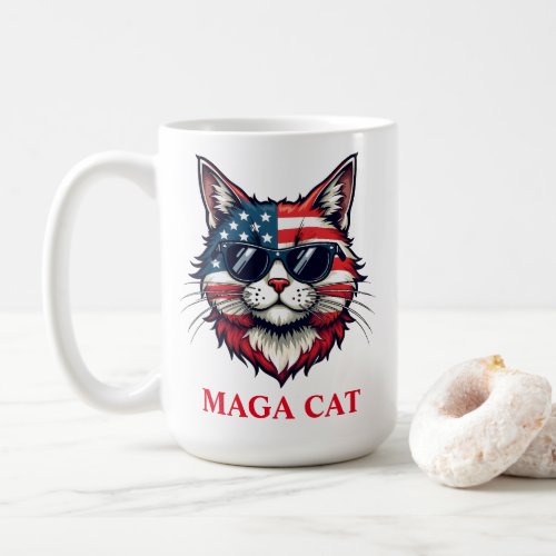 MAGA Cat in Sunglasses American Flag Patriotism  Coffee Mug