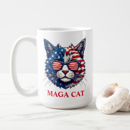 MAGA Cat in Sunglasses American Flag Patriotism  Coffee Mug