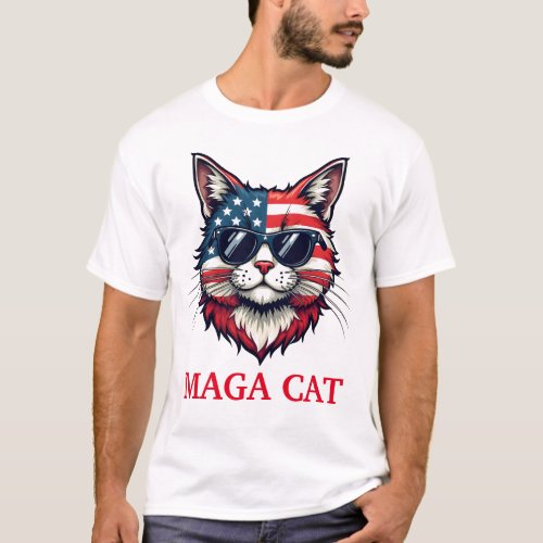 MAGA Cat President Trump American Flag Patriotic T_Shirt