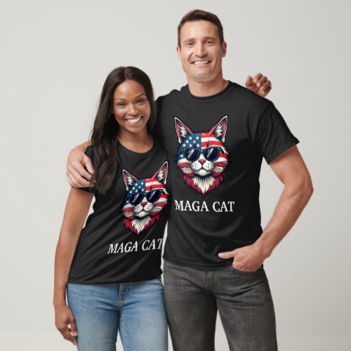 MAGA Cat President Trump American Flag Patriotic T_Shirt