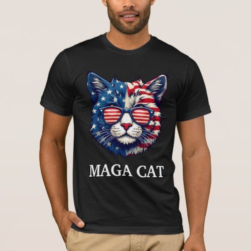 MAGA Cat President Trump American Flag Patriotic T_Shirt