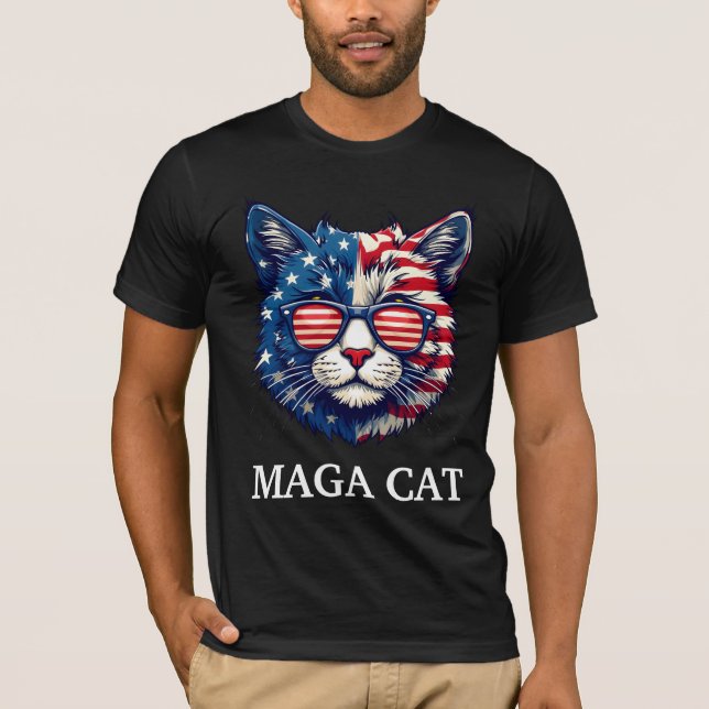 MAGA Cat President Trump American Flag Patriotic T-Shirt (Front)