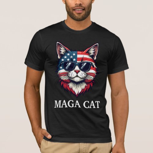 MAGA Cat President Trump American Flag Patriotic T_Shirt