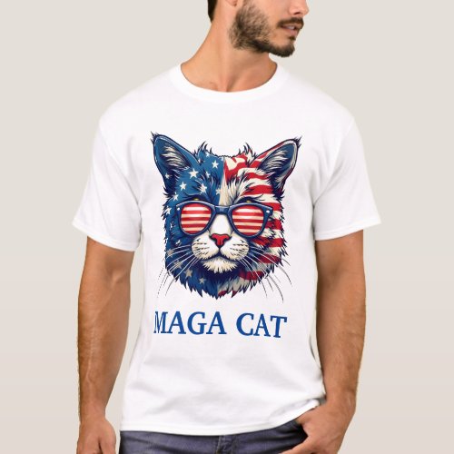 MAGA Cat President Trump American Flag Patriotic T_Shirt