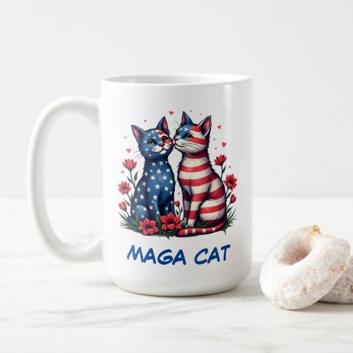 MAGA Cats American Flag and Flowers Patriotic  Coffee Mug