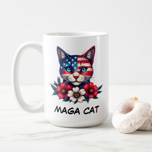 MAGA Cats American Flag and Flowers Patriotic  Coffee Mug