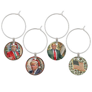 MAGA Christmas Donald Trump Santa Hat Wine Charms