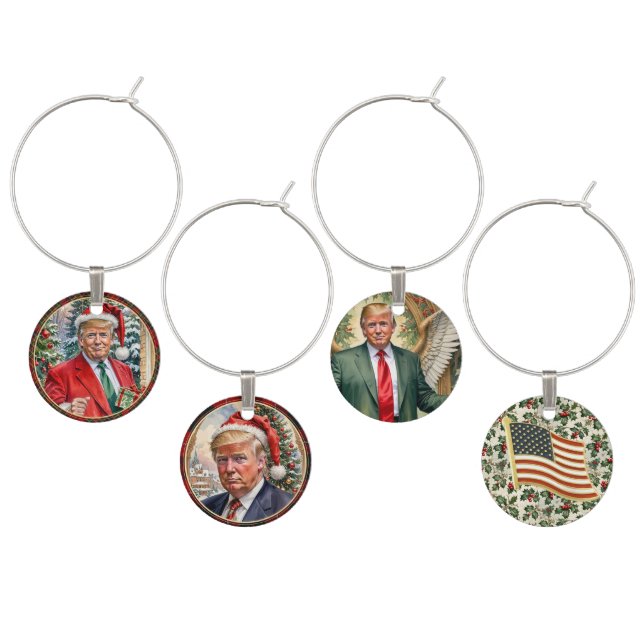 MAGA Christmas Donald Trump Santa Hat Wine Charms (Staggered)