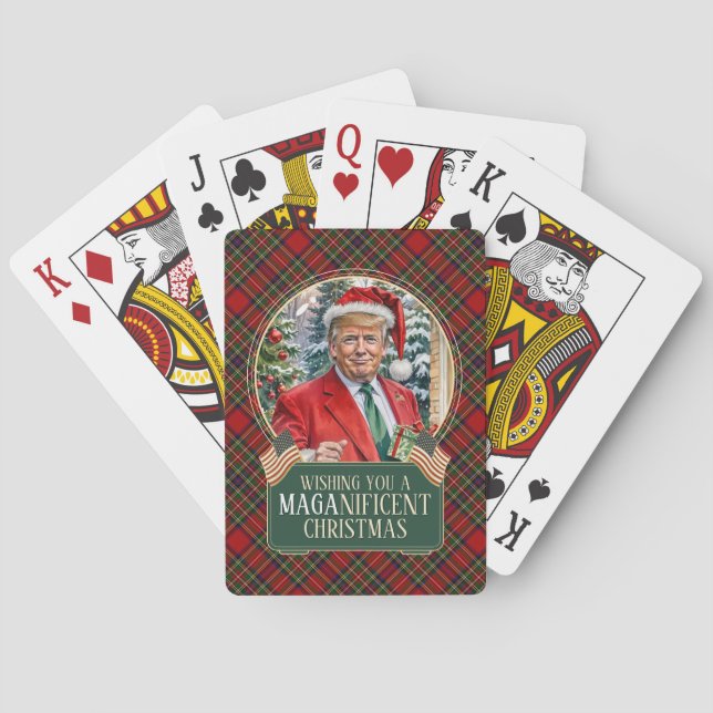 MAGA Christmas Tartan Plaid Santa Trump Rectangle Poker Cards (Back)