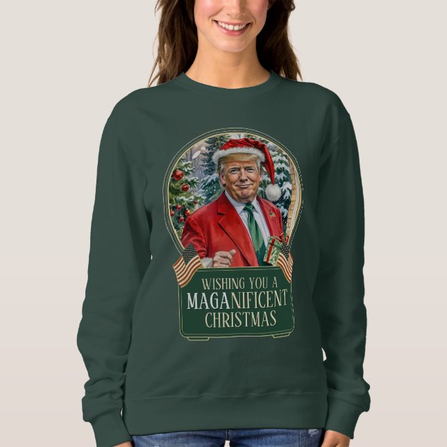 MAGA Christmas Trump Santa Snow Globe Women's Sweatshirt (Front)