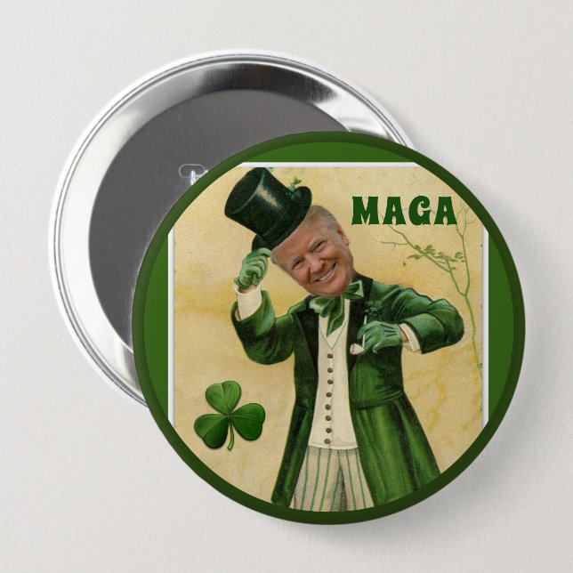 MAGA Donald Trump St. Patrick's Day Shamrocks Button (Front & Back)