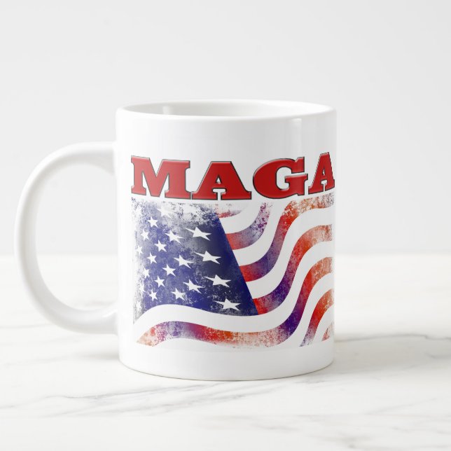 MAGA stars and stripes half text Giant Coffee Mug (Left)