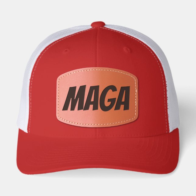 MAGA TRUMP LEATHER PATCH TRUCKER HAT (Front)