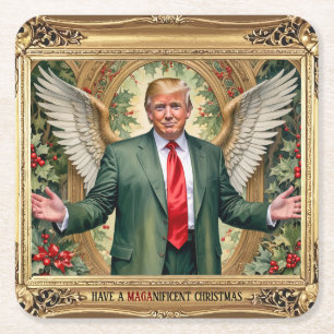 MAGA Trump Square Vintage-Style Custom Christmas Square Paper Coaster