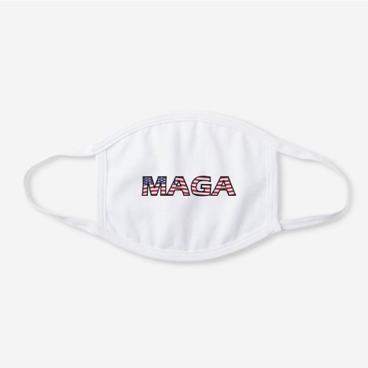 MAGA US Flag Text Patriotic White Cotton Face Mask (Front)