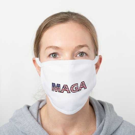 MAGA US Flag Text Patriotic White Cotton Face Mask (Worn)