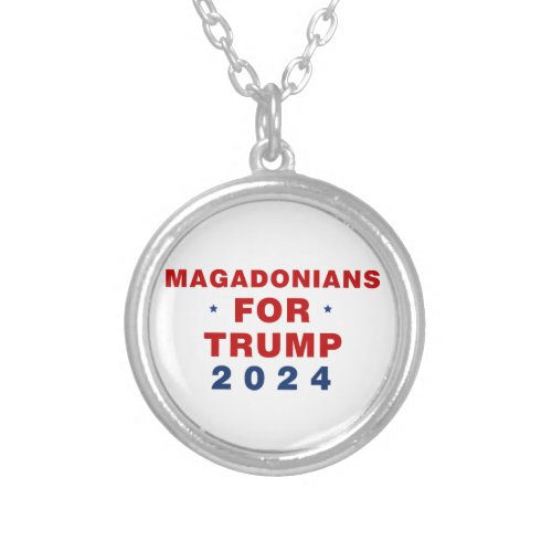 Magadonians For Trump 2024 Red Blue Silver Plated Necklace