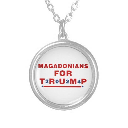 Magadonians For Trump 2024 Red Blue Star Silver Plated Necklace
