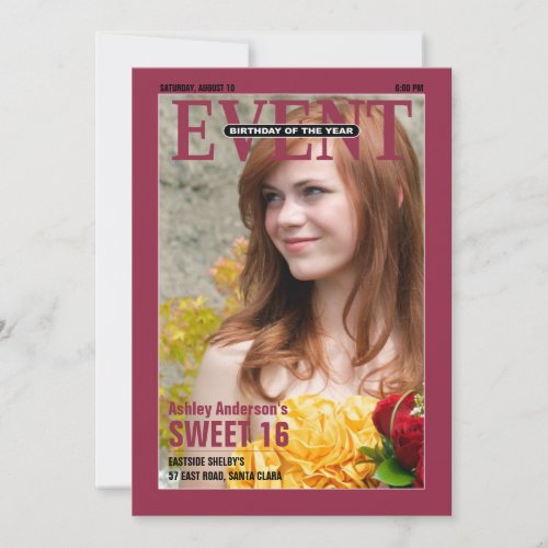 Magazine Birthday of the Year Photo Sweet 16 Custom Invitations