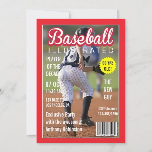 Magazine Celebrity Baseball Birthday Party photo Invitation | Zazzle