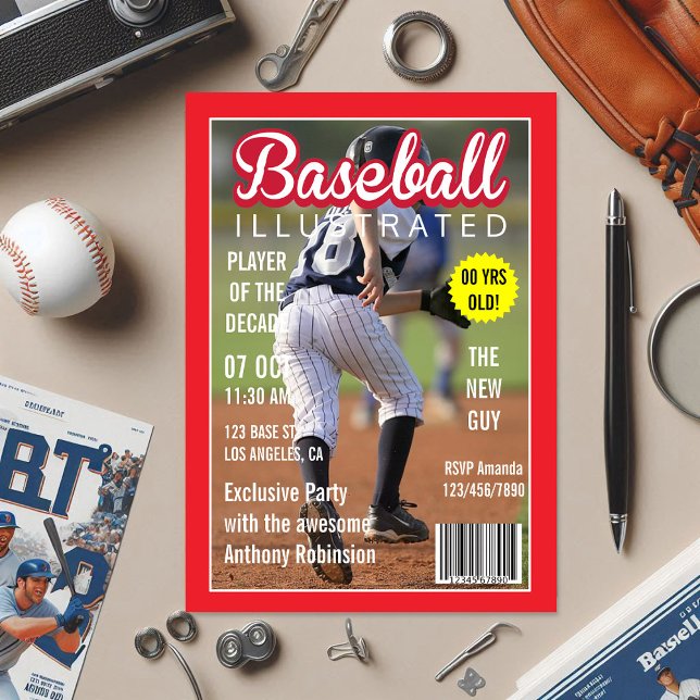 Magazine Celebrity Baseball Birthday Party Photo Invitation (Magazine Celebrity Baseball Birthday Party photo Invitation)