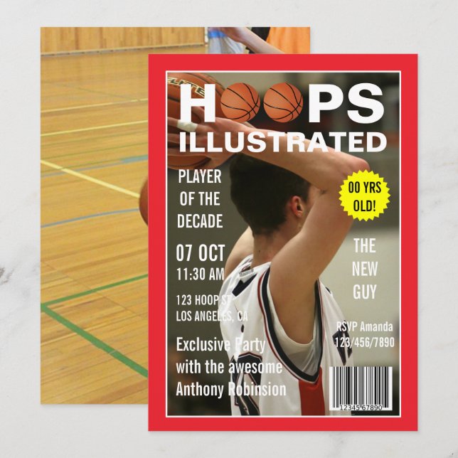 Magazine Celebrity Basketball Birthday Party photo Invitation (Front/Back)