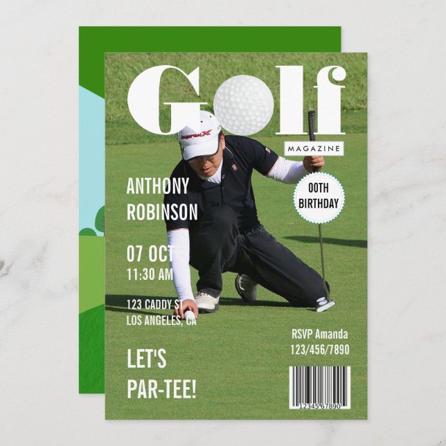 Magazine Celebrity Golf Birthday Party photo Invitation (Front/Back)