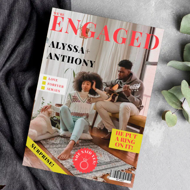 Magazine cover 4 photos engagement announcement