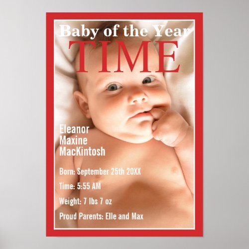 Magazine Cover Baby Birth Stats Poster