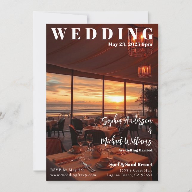 Magazine Cover Beach Wedding Invitation (Front)